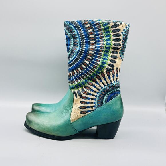 L'Artiste Spring Step Boots Womens 7.5 Blue Leather Peru Western Mid Calf Boho - Picture 4 of 11